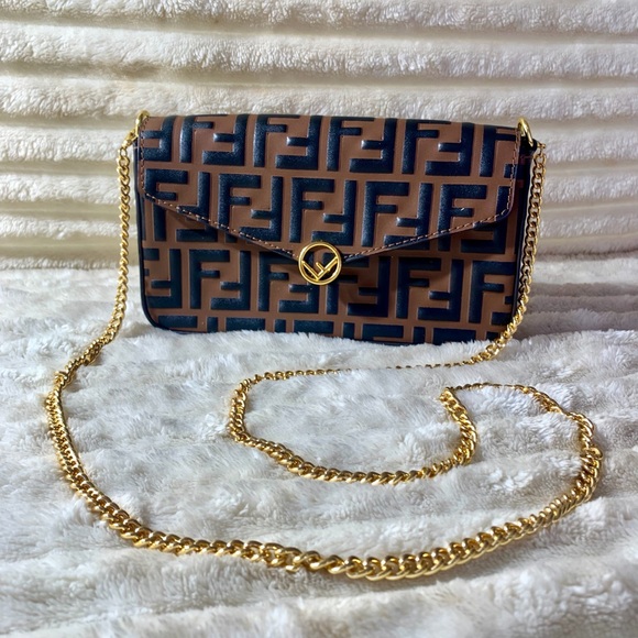 Fendi Accessories - Fendi brown and Beige Crossbody Bag with Gold Chain